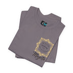Majeta Script Frame Tee — "No Note, No Worry" White Short Sleeve T-Shirt