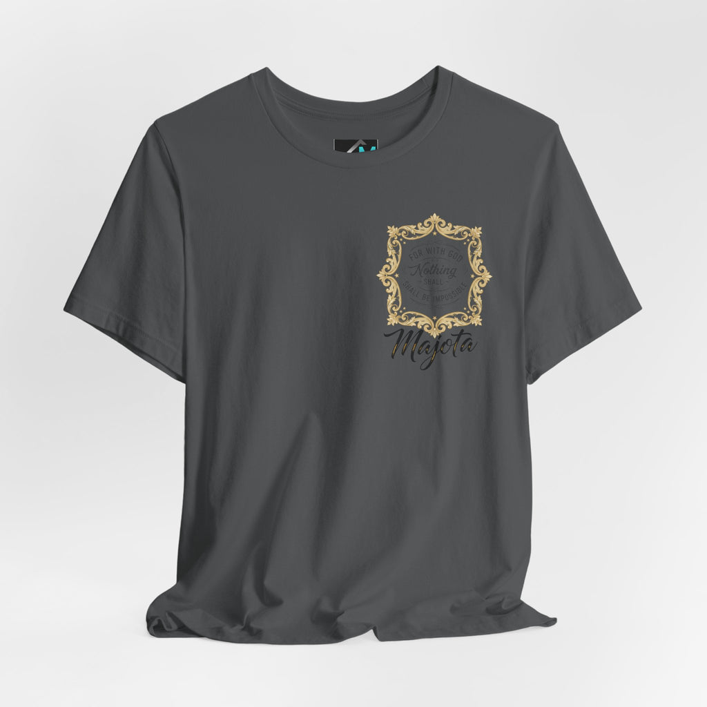 Majeta Script Frame Tee — "No Note, No Worry" White Short Sleeve T-Shirt