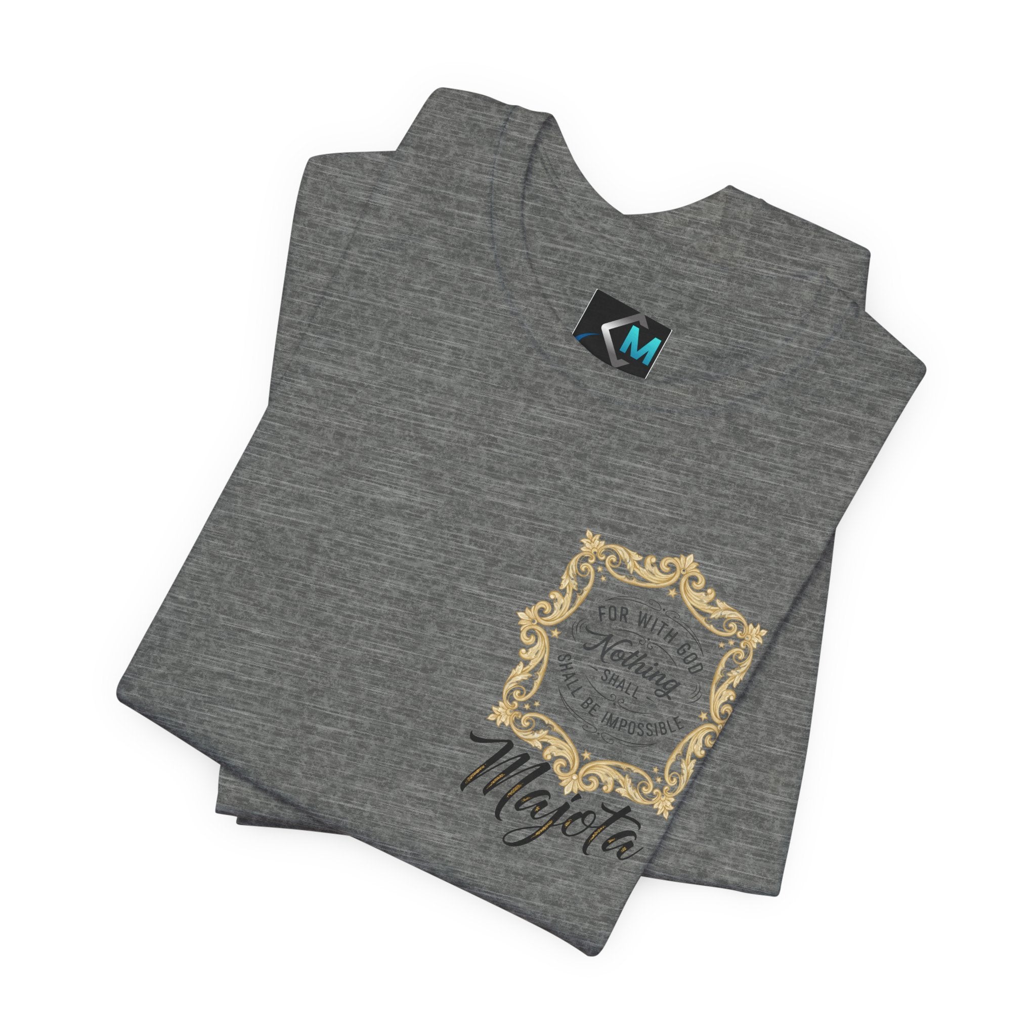 Majeta Script Frame Tee — "No Note, No Worry" White Short Sleeve T-Shirt