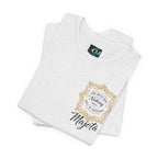 Majeta Script Frame Tee — "No Note, No Worry" White Short Sleeve T-Shirt