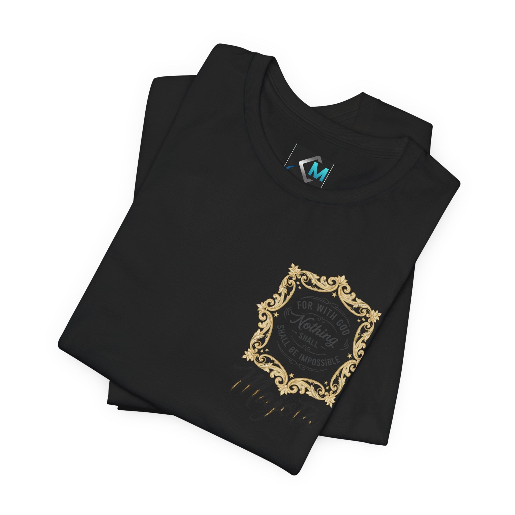 Majeta Script Frame Tee — "No Note, No Worry" White Short Sleeve T-Shirt