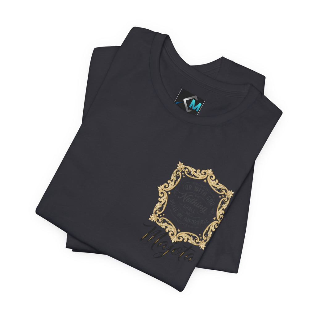 Majeta Script Frame Tee — "No Note, No Worry" White Short Sleeve T-Shirt