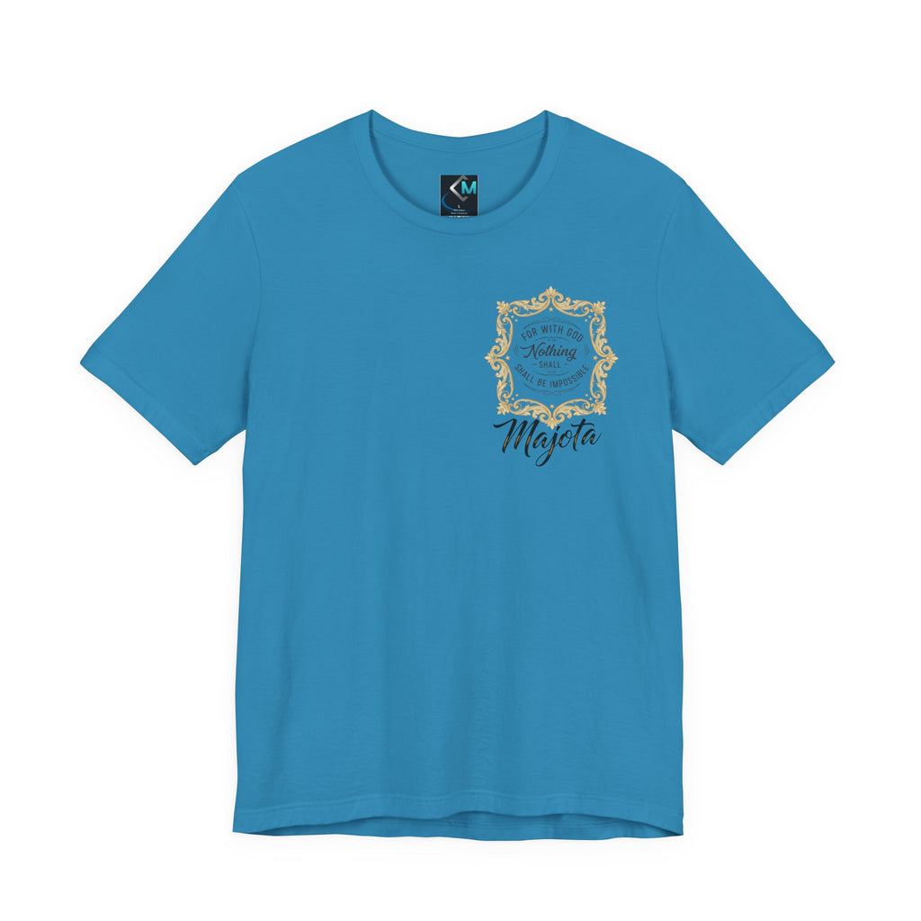 Majeta Script Frame Tee — "No Note, No Worry" White Short Sleeve T-Shirt