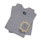 Majeta Script Frame Tee — "No Note, No Worry" White Short Sleeve T-Shirt