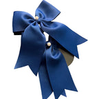 Adorable 1 pair of red, purple, pink, and blue ribbon bow hair clips with elegant white pearl accents, designed for little girls to wear.