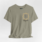 Majeta Script Frame Tee — "No Note, No Worry" White Short Sleeve T-Shirt