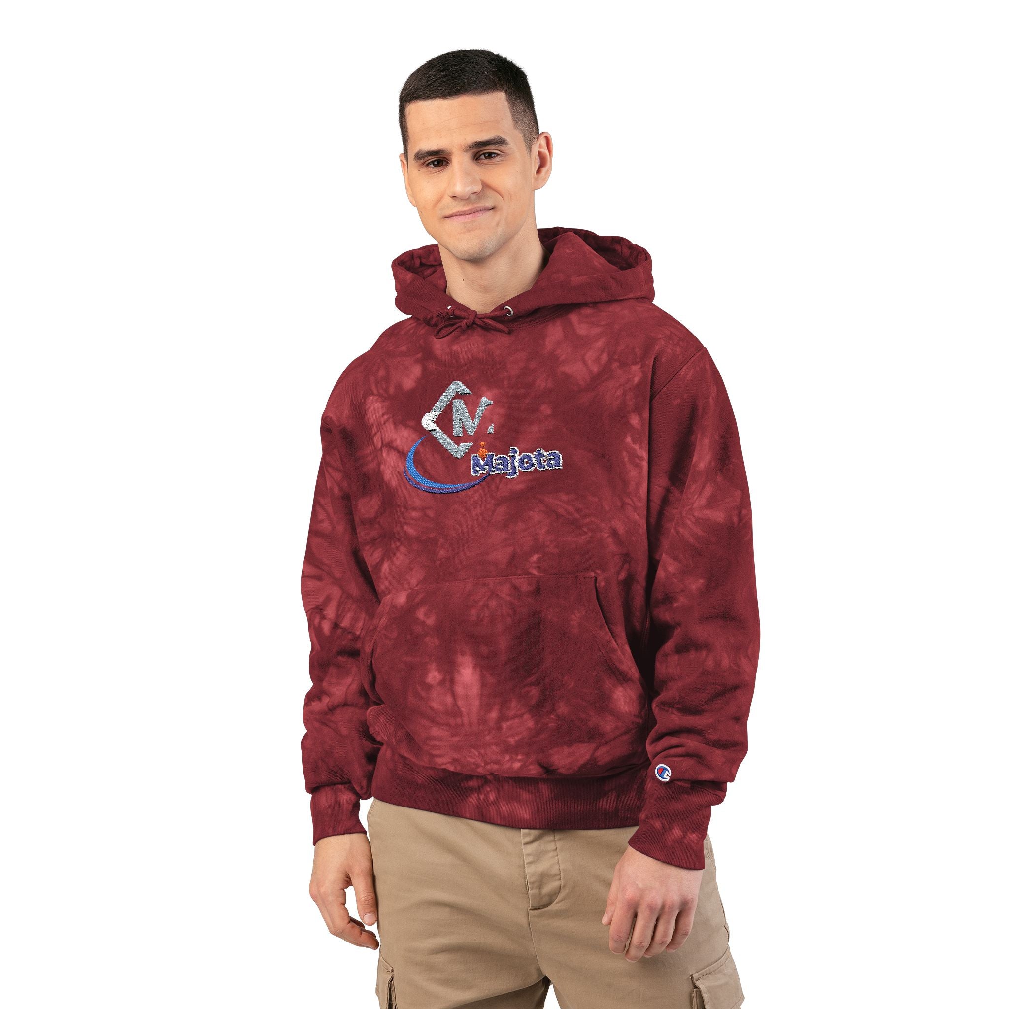 Embroidered Champion Tie-Dye Hoodie – Black Marble Crewneck