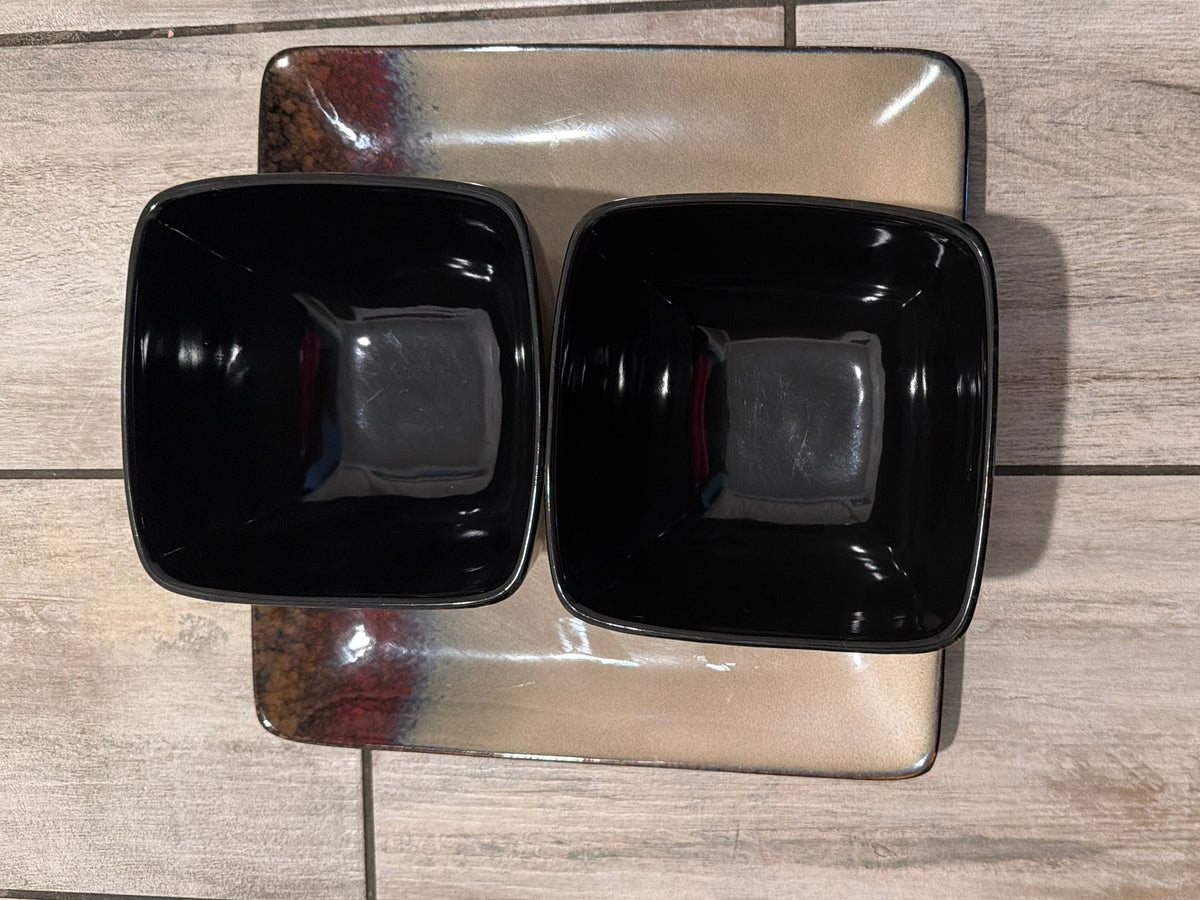 Mastercuisine Square Plate and Bowl Stoneware Dinner Set Of 3