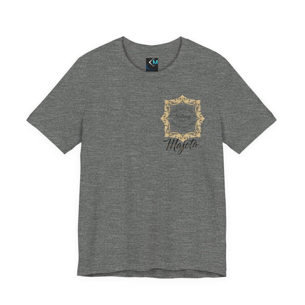 Majeta Script Frame Tee — "No Note, No Worry" White Short Sleeve T-Shirt