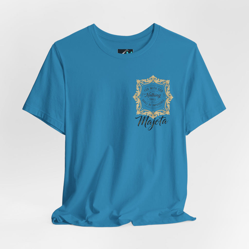 Majeta Script Frame Tee — "No Note, No Worry" White Short Sleeve T-Shirt