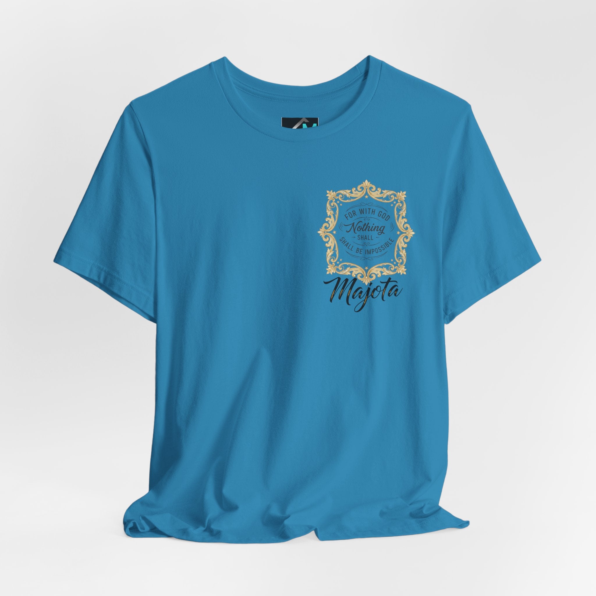 Majeta Script Frame Tee — "No Note, No Worry" White Short Sleeve T-Shirt