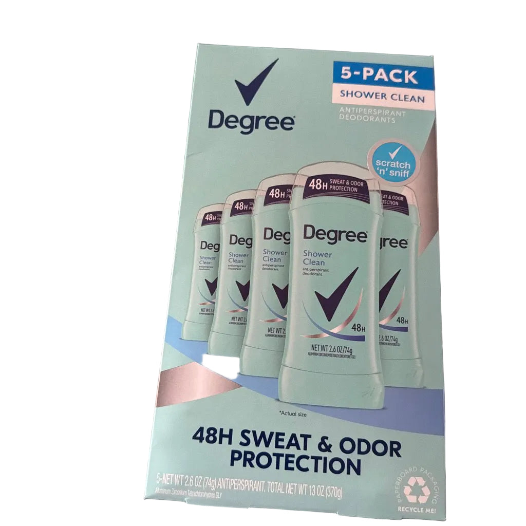 5-Pack Degree Antiperspirant Deodorant Shower Clean 48-Hour Protection 2.6 oz