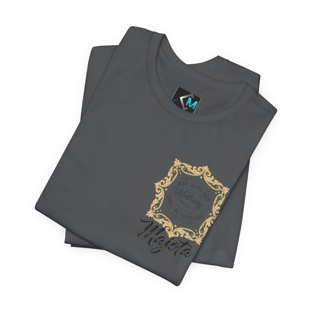 Majeta Script Frame Tee — "No Note, No Worry" White Short Sleeve T-Shirt