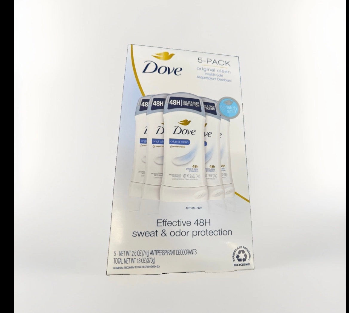 5X Dove Invisible Solid 48H Antiperspirant Deodorant Women Original Clean 2.6 Oz