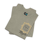 Majeta Script Frame Tee — "No Note, No Worry" White Short Sleeve T-Shirt