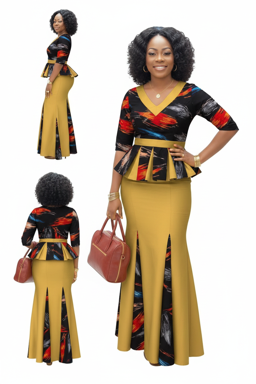Traditional African Clothing 2 Piece Set Women Clothes Half Sleeve Maxi Dress Dashiki African Print Skirt