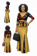 Traditional African Clothing 2 Piece Set Women Clothes Half Sleeve Maxi Dress Dashiki African Print Skirt