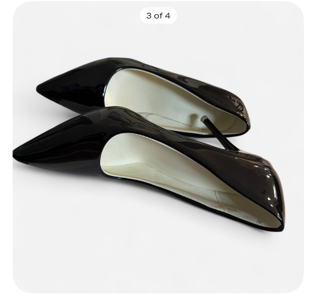 Black patent leather pointed toe pumps #heels #formalwear made by Nanbei•zuo women shoe size 38 in us 7.5