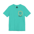 Majeta Script Frame Tee — "No Note, No Worry" White Short Sleeve T-Shirt