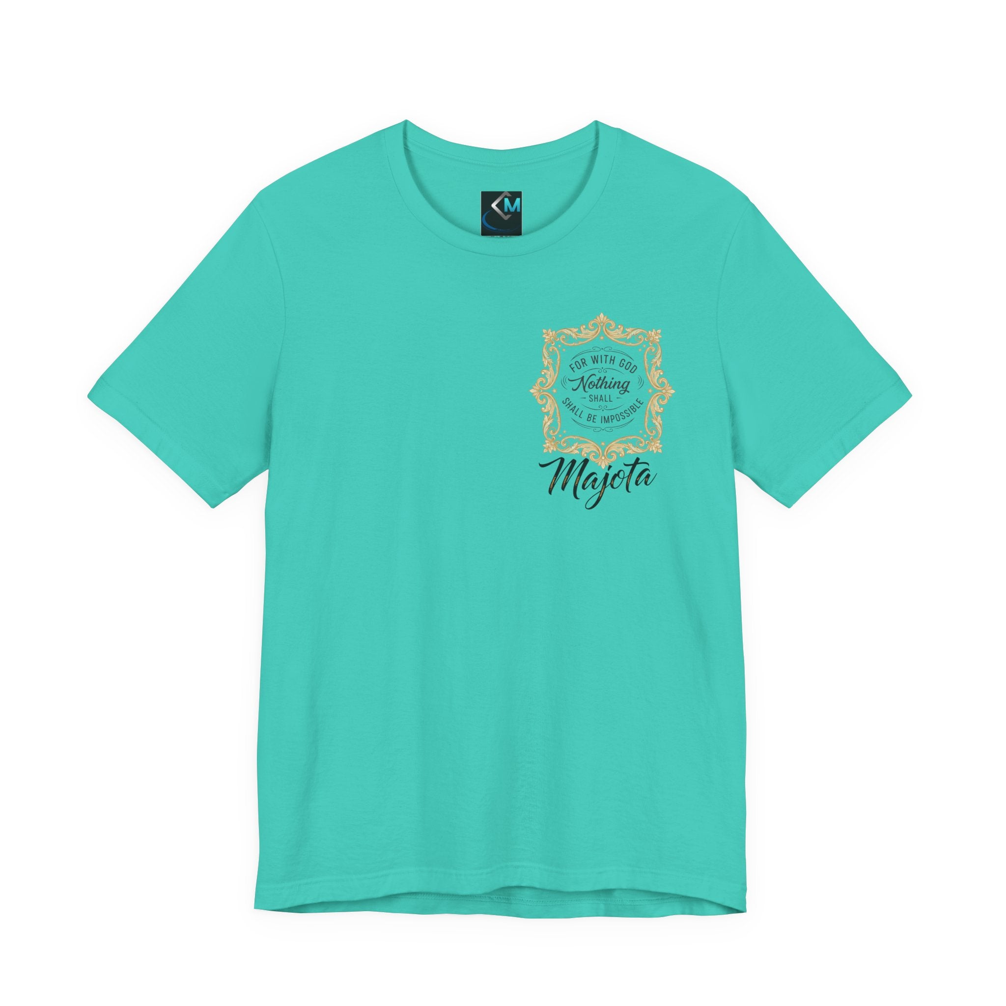 Majeta Script Frame Tee — "No Note, No Worry" White Short Sleeve T-Shirt